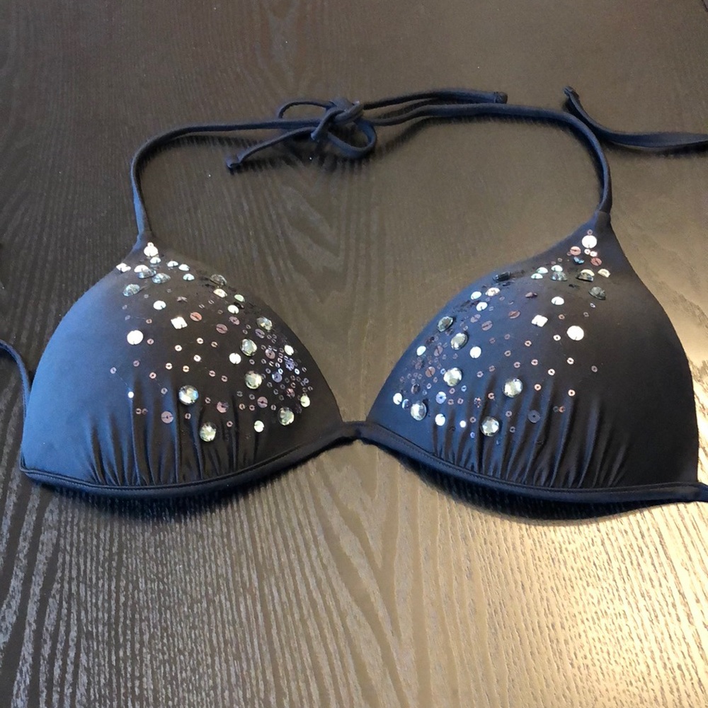 Exhilaration Bikini Top - Black, beaded